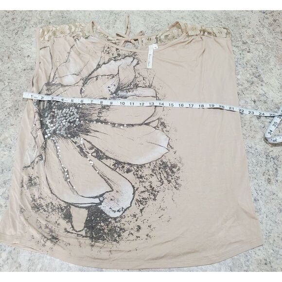 Flats and Heels Tank Womens XLarge Brown‎ Short Sleeve Brown Floral Ladie Casual - Picture 3 of 6